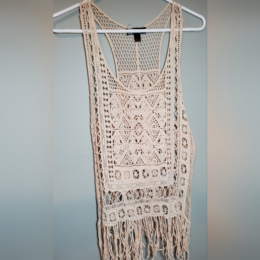 J. J. Basics Crochet Lace Tank Top - Cream Size Large